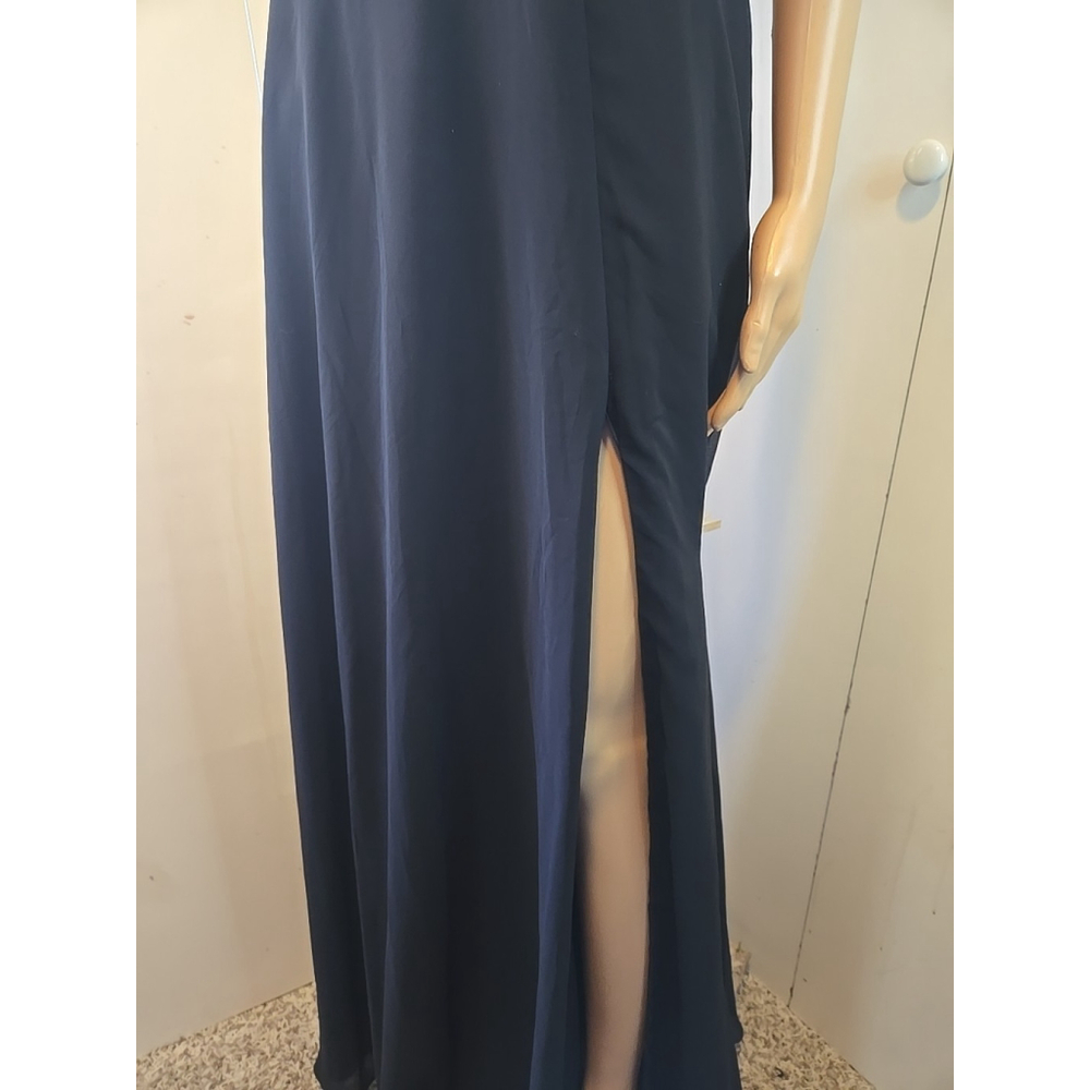 Azazie Black Bridesmaid Dress A6 Floor Length Slit Formal Gown Pockets - Picture 8 of 12